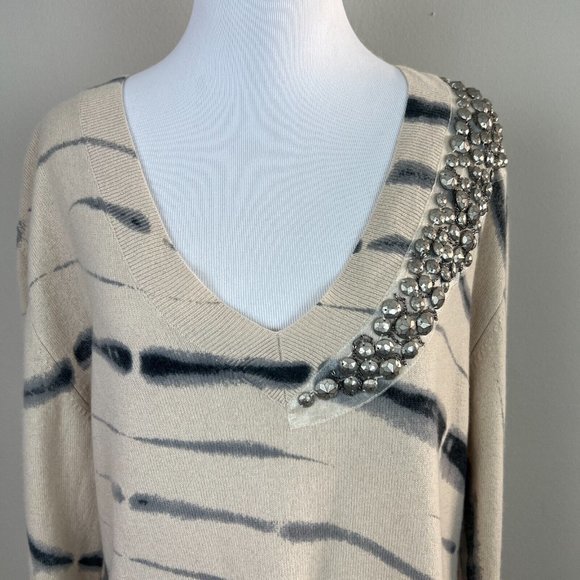 Torn By Ronny Kobo Tunic Sweater M 100% Cashmere Tie Dye Bead Embellishe… - Picture 2 of 12